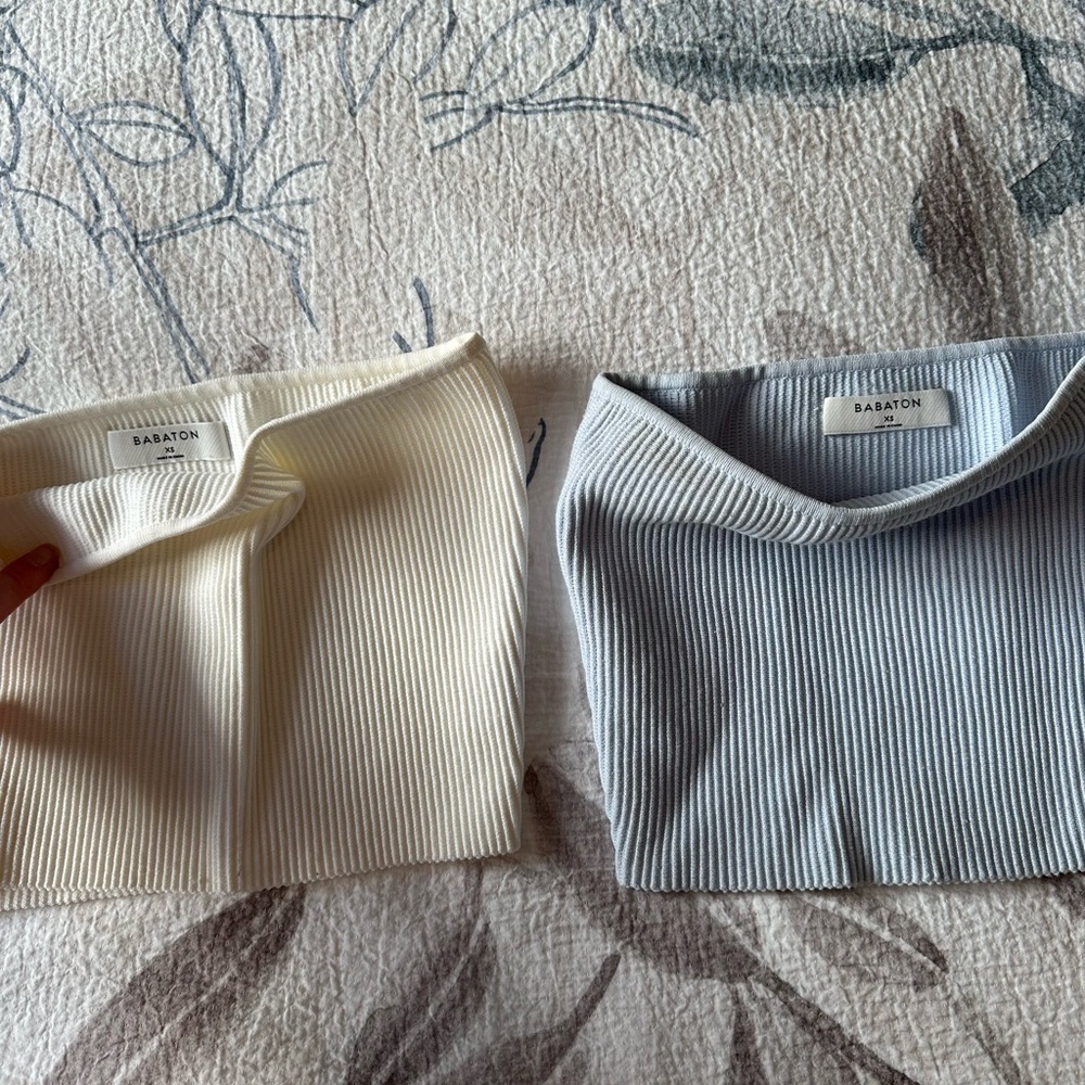 Babaton Ribbed Tube Tops in Cream and Light Blue